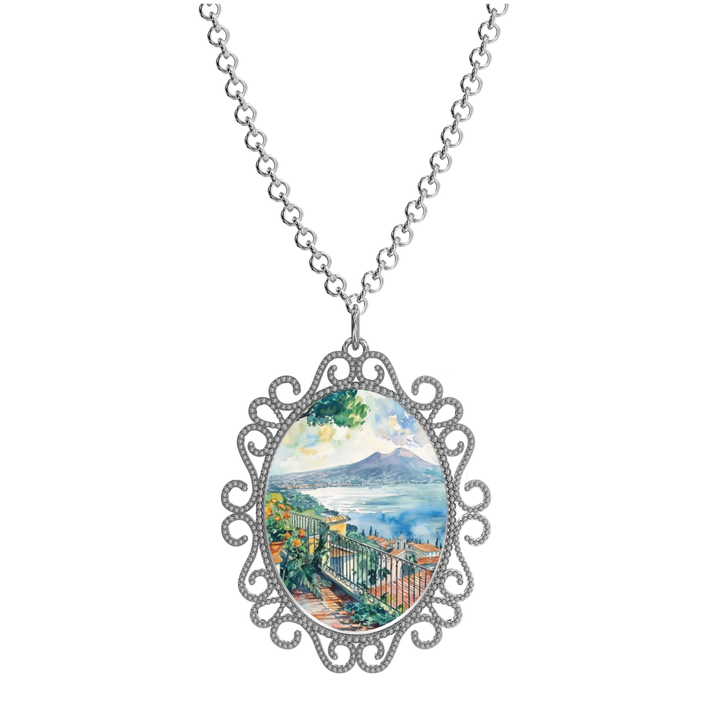Medaglione in Argento 925 con Panorama di Napoli