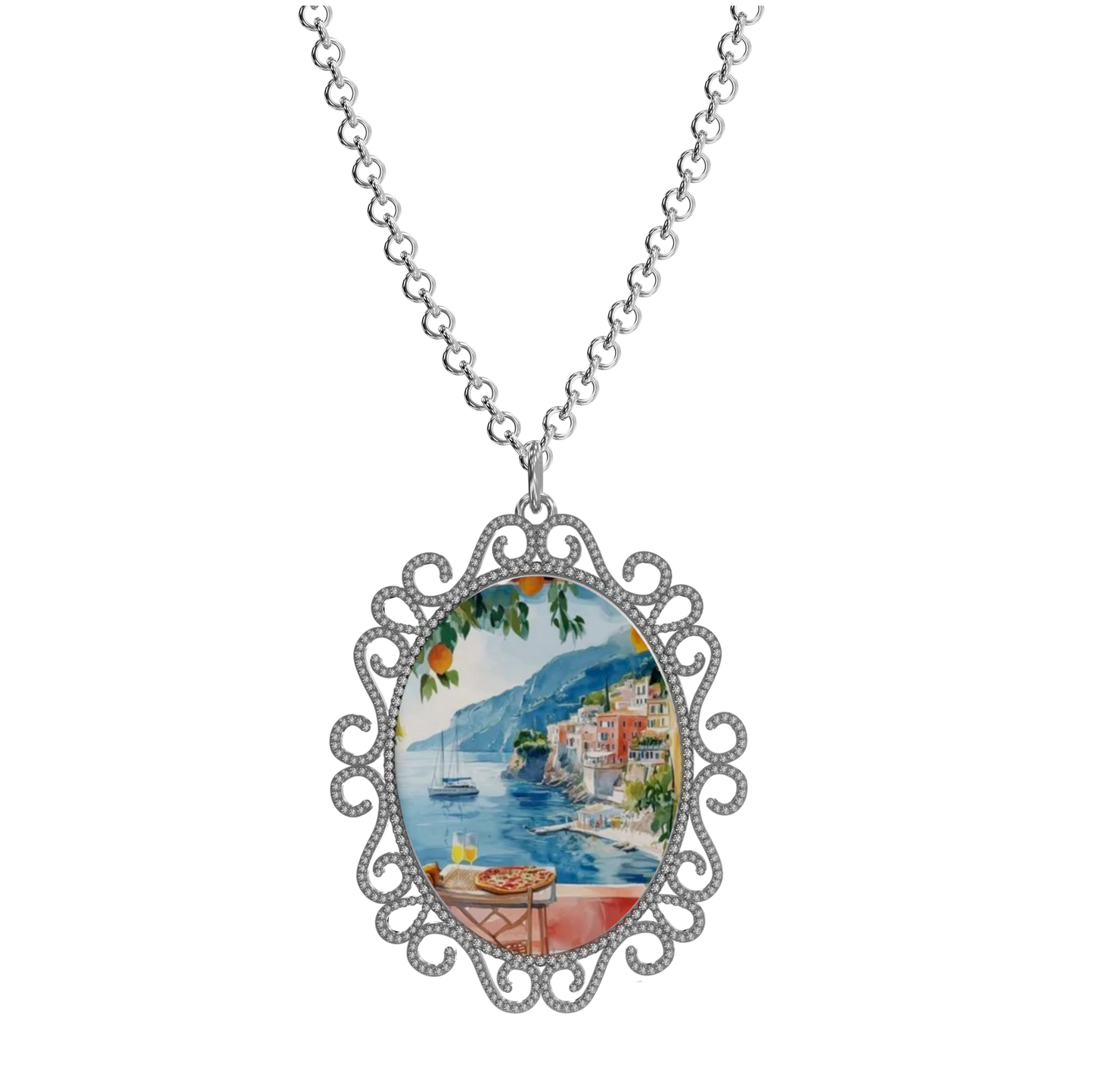 Medaglione in Argento 925 con Panorama di Positano