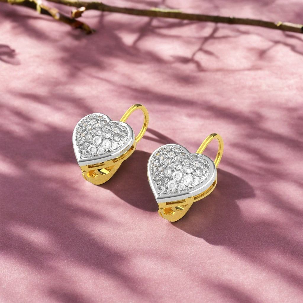 Orecchini Cuore in Argento e Oro 9 Carati con Swarovski e Scritta LOVE