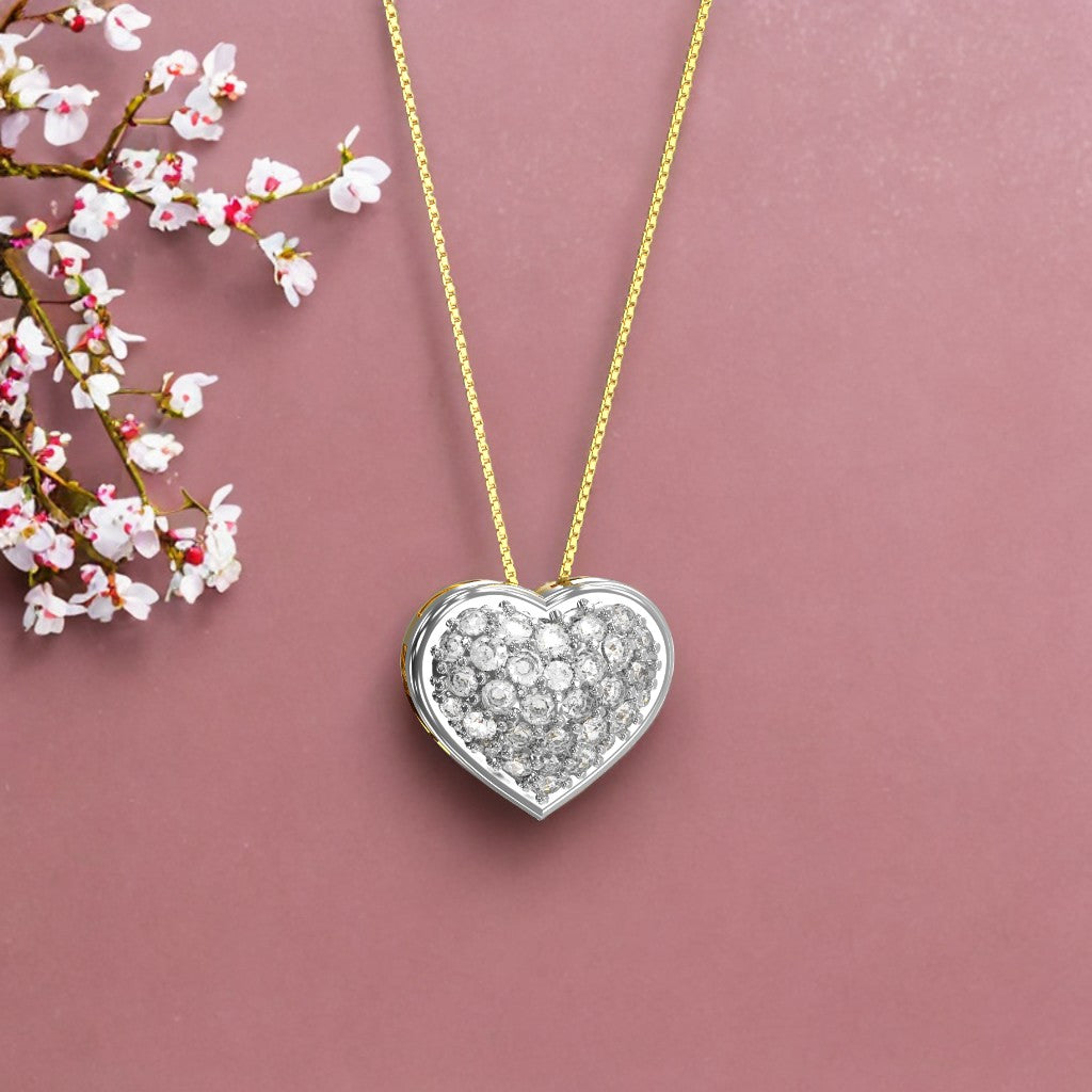 Collana Cuore in Argento e Oro 9 Carati con Swarovski e Scritta LOVE
