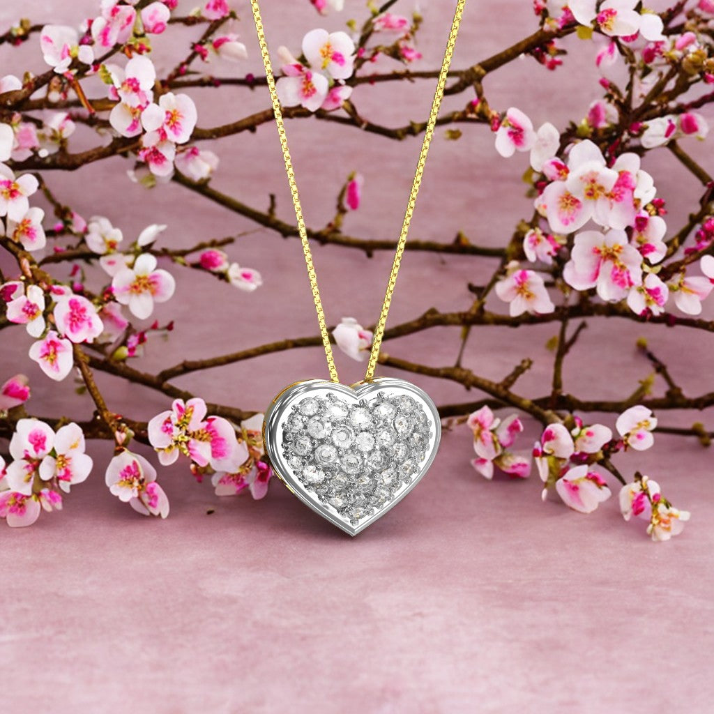 Collana Cuore in Argento e Oro 9 Carati con Swarovski e Scritta LOVE