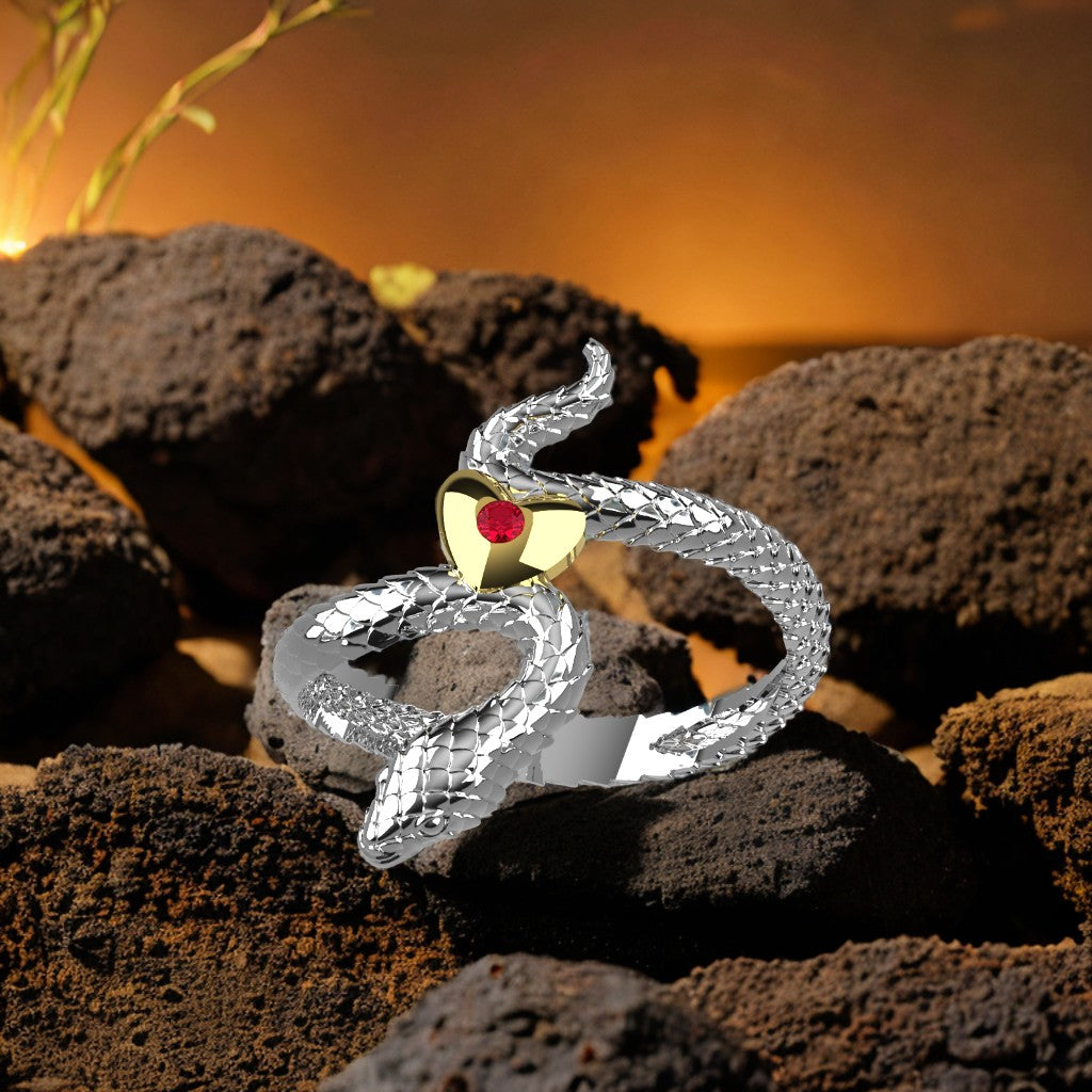 Anello Snake in Love - Oro 9k e Argento 925