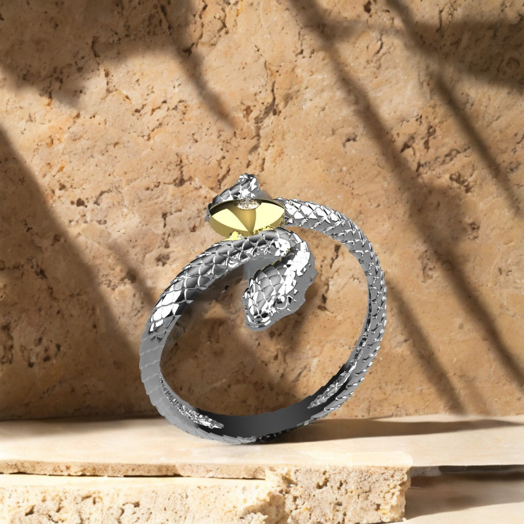 Anello Snake in Love - Oro 9k e Argento 925