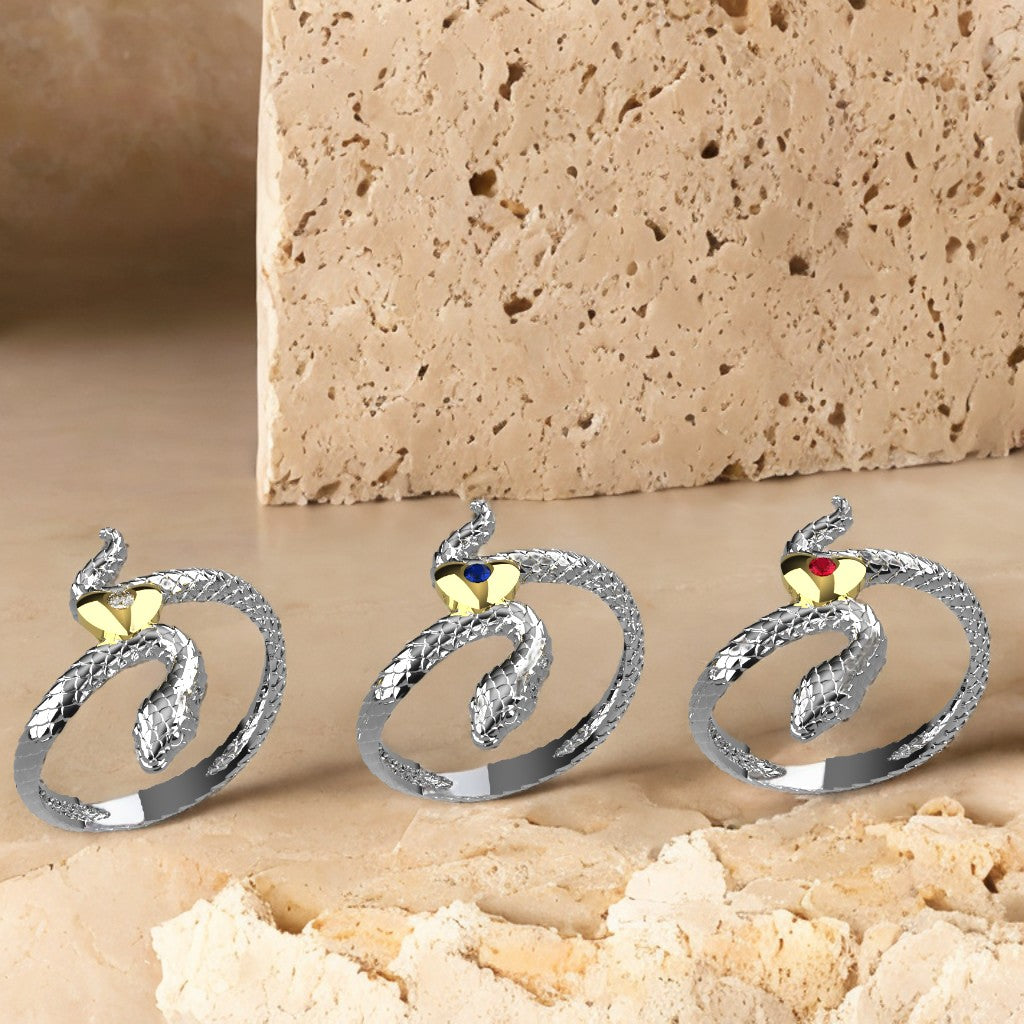 Anello Snake in Love - Oro 9k e Argento 925