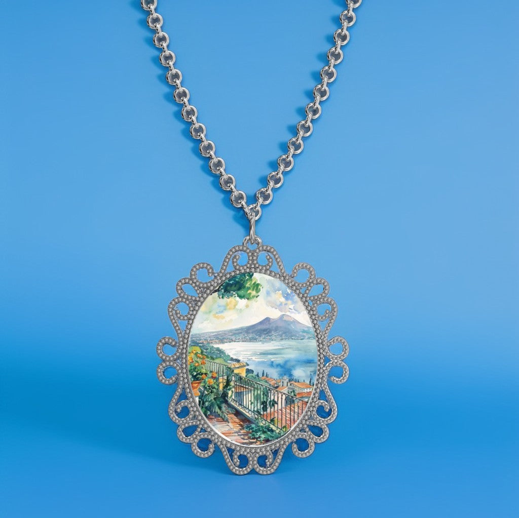 Medaglione in Argento 925 con Panorama di Napoli