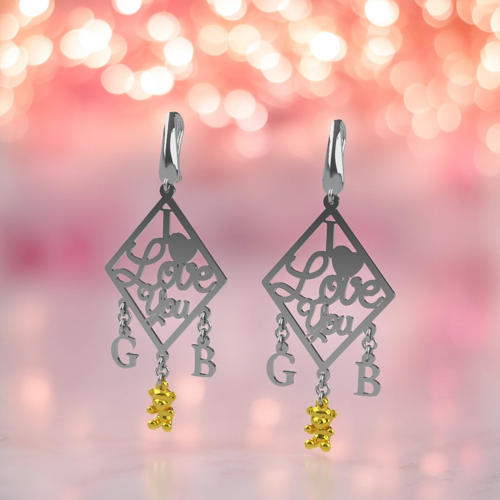 Orecchini Personalizzati in Argento 925 con Orsacchiotto in Oro 9k