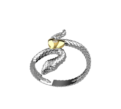 Anello Snake in Love - Oro 9k e Argento 925