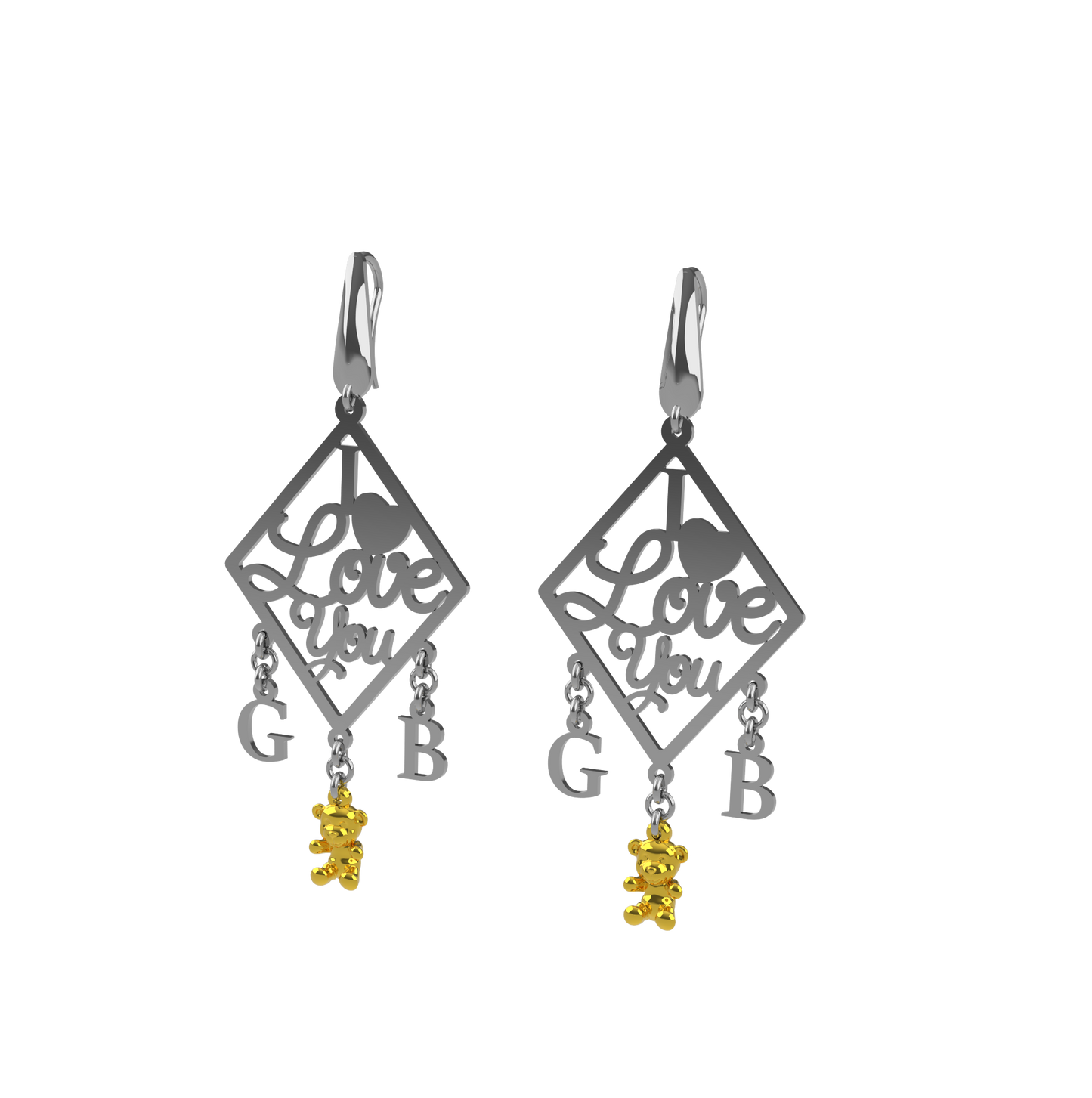 Orecchini Personalizzati in Argento 925 con Orsacchiotto in Oro 9k