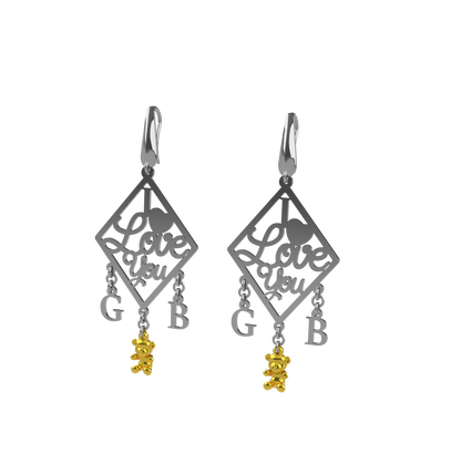 Orecchini Personalizzati in Argento 925 con Orsacchiotto in Oro 9k