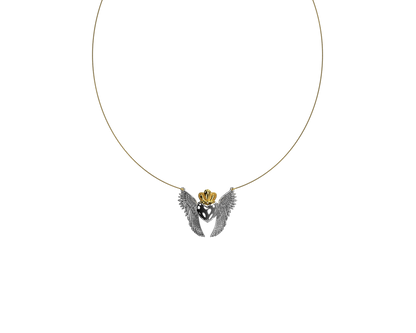 Collana Cuore Alato con Corona. Argento 925 e Oro 9K
