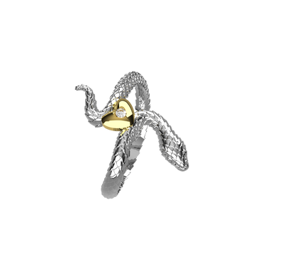Anello Snake in Love - Oro 9k e Argento 925