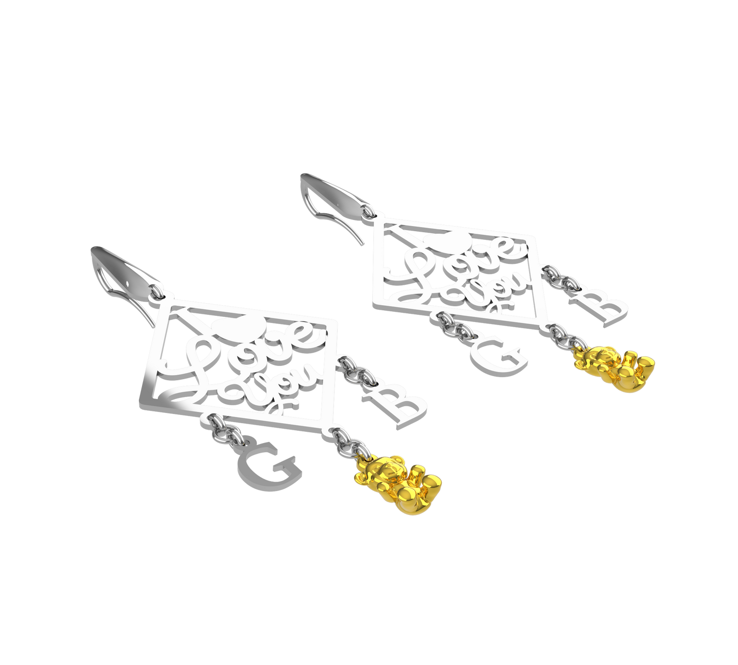 Orecchini Personalizzati in Argento 925 con Orsacchiotto in Oro 9k