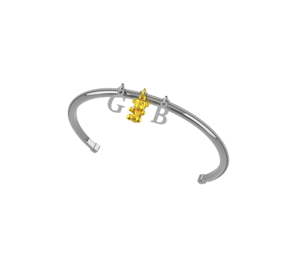 Bracciale rigido in argento con lettere personalizzabili e charm orsacchiotto in oro 9 carati