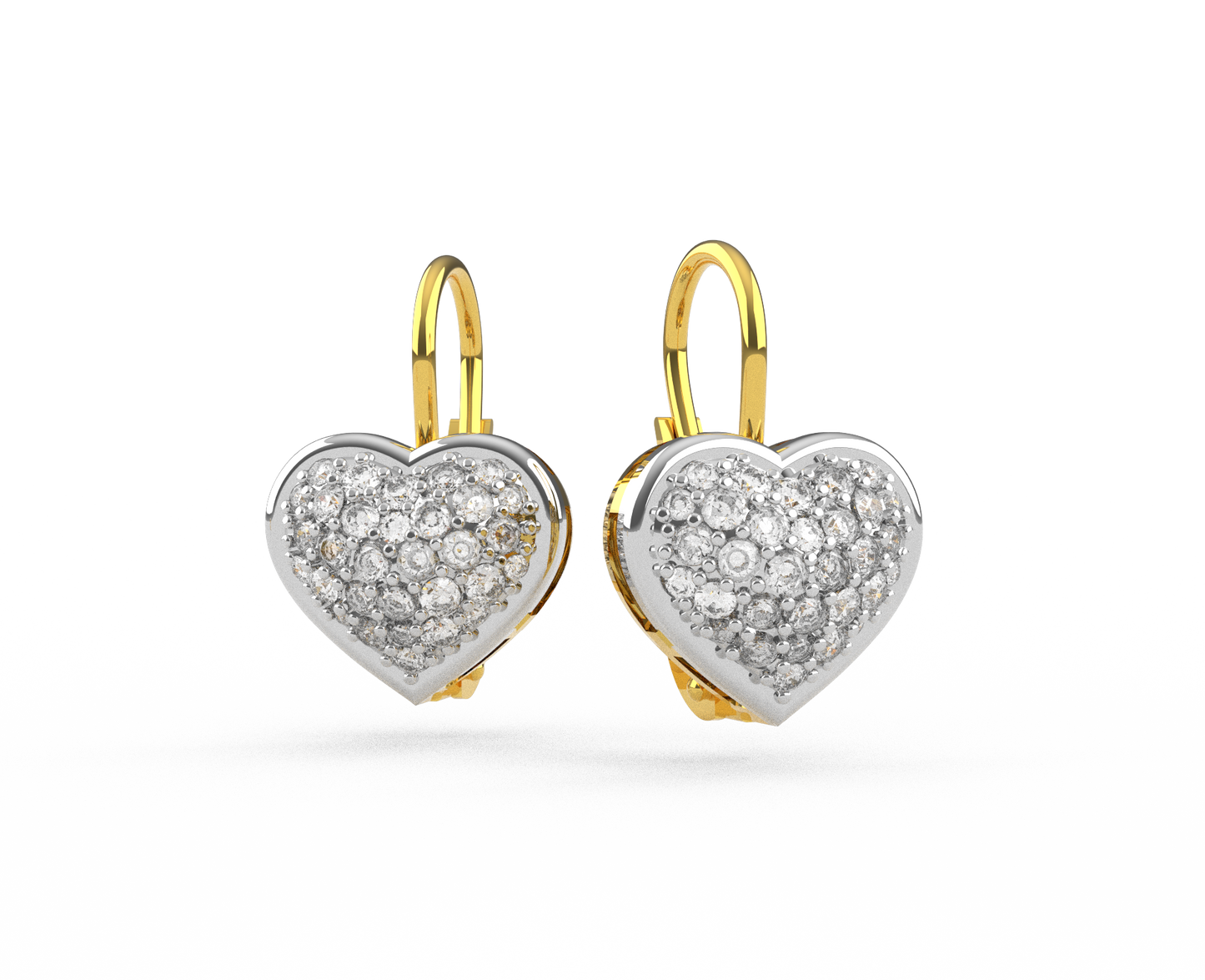 Orecchini Cuore in Argento e Oro 9 Carati con Swarovski e Scritta LOVE