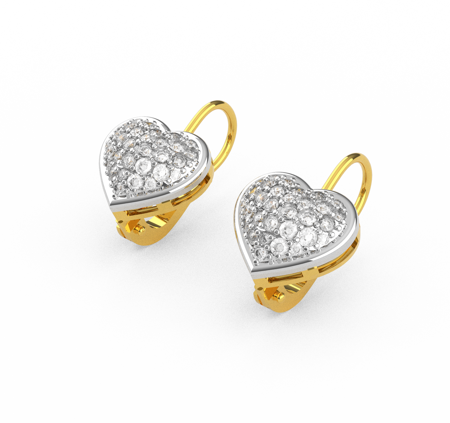 Orecchini Cuore in Argento e Oro 9 Carati con Swarovski e Scritta LOVE