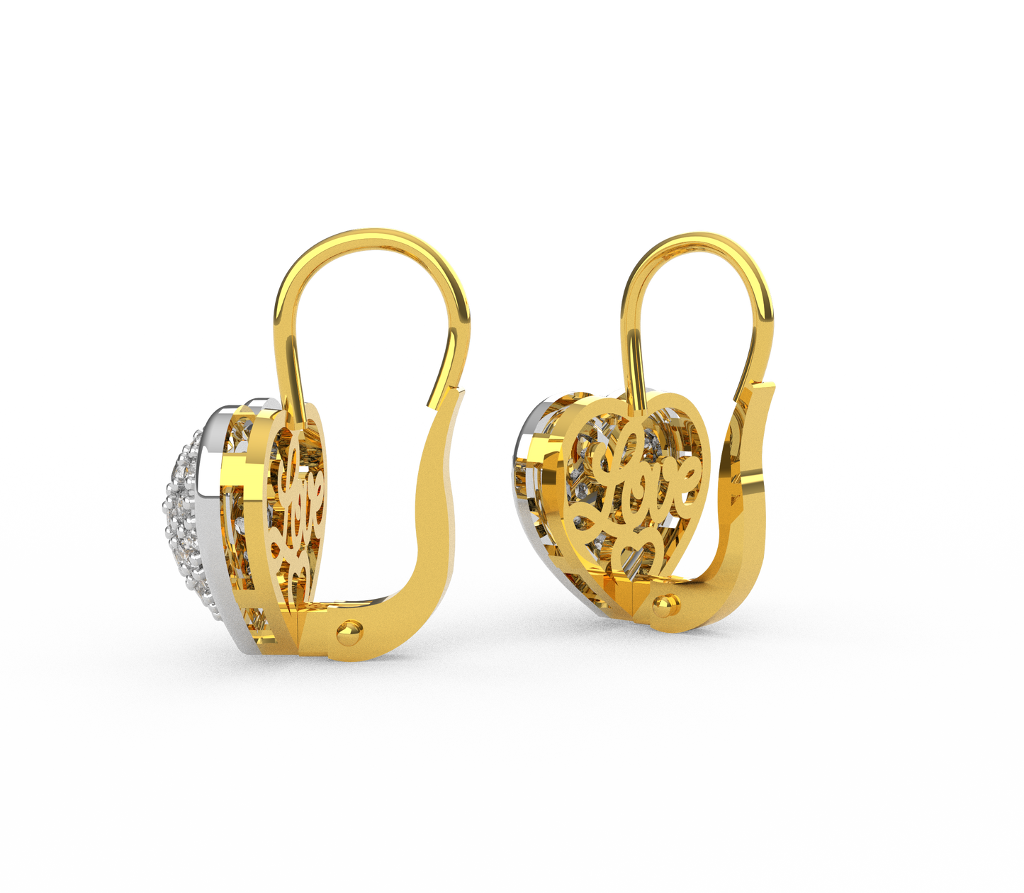 Orecchini Cuore in Argento e Oro 9 Carati con Swarovski e Scritta LOVE