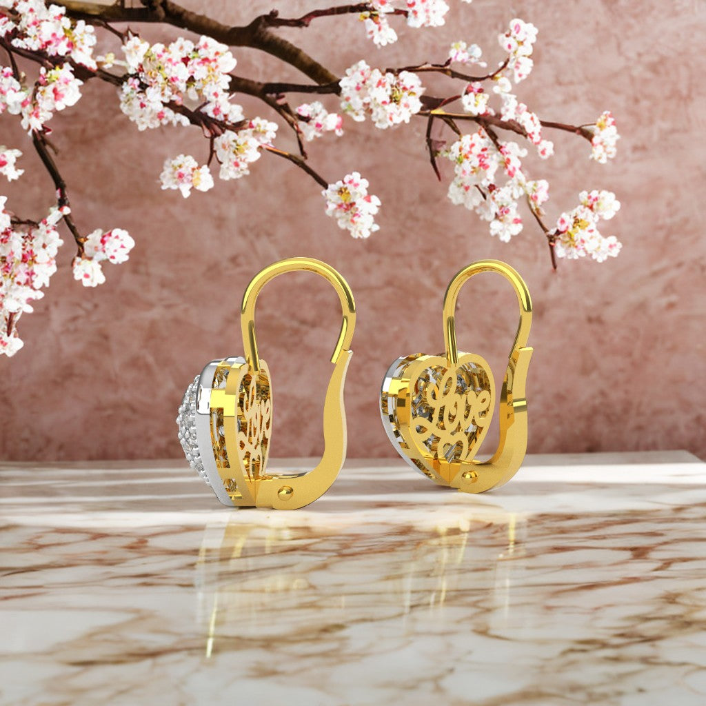 Orecchini Cuore in Argento e Oro 9 Carati con Swarovski e Scritta LOVE