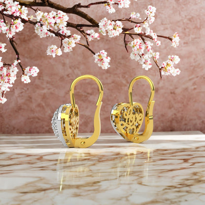 Orecchini Cuore in Argento e Oro 9 Carati con Swarovski e Scritta LOVE