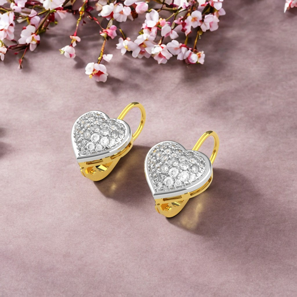 Orecchini Cuore in Argento e Oro 9 Carati con Swarovski e Scritta LOVE