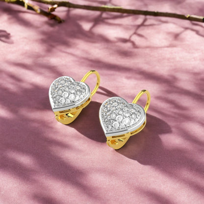 Orecchini Cuore in Argento e Oro 9 Carati con Swarovski e Scritta LOVE