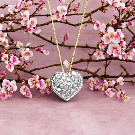 Collana Cuore in Argento e Oro 9 Carati con Swarovski e Scritta LOVE