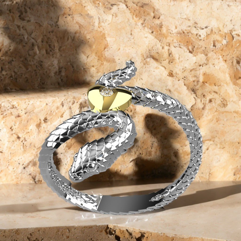 Anello Snake in Love - Oro 9k e Argento 925