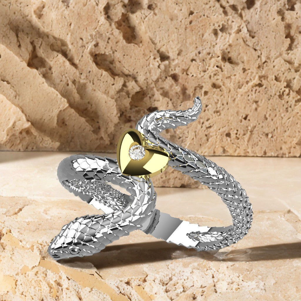 Anello Snake in Love - Oro 9k e Argento 925