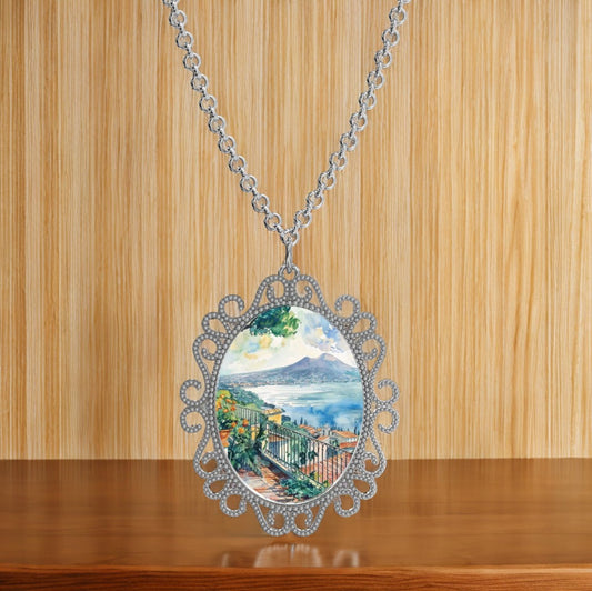 Medaglione in Argento 925 con Panorama di Napoli