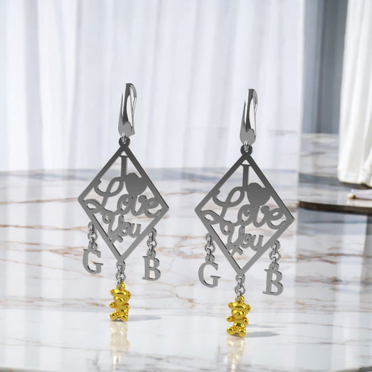 Orecchini Personalizzati in Argento 925 con Orsacchiotto in Oro 9k